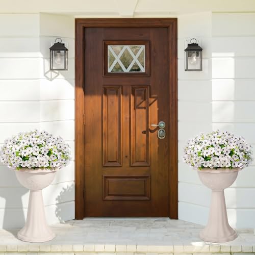 Lifewit Artificial Flowers for Outdoor Indoor, 12 Bundles Plastic Fake Flowers Daisy with Eucalyptus Leaves for Home Garden Decor, Porch, Window Box(White) - color: White
