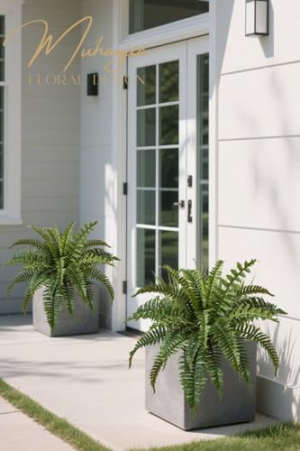 Muhanjia 27" Silky Artificial Boston Fern Bush,Set of 4, Fake Fern Large Hanging Plant That Look Real for Outdoors Home Decor,25Branches. (27" 4Pcs25Fronds) - color: 27"4pcs25fronds-green