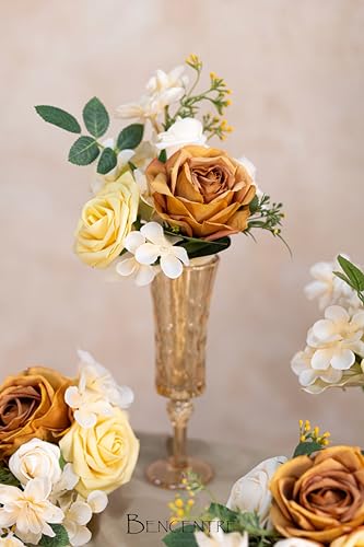 Terracotta Wedding Centerpieces Flowers Set of 6 Mini Bridesmaid Bouquets Pre-Made Flowers for Fall Wedding Decorations Artificial Flowers Mustard Yellow & Cream - color: France Terracotta