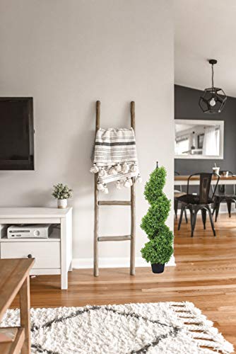 momoplant 35 Inch-3FT Artificial Boxwood Topiary Tree Spiral Plants Spiral Tree Fake Faux Plant Decor in Plastic Pot Green Indoor or Outdoor, Set of 2 - size: 36in