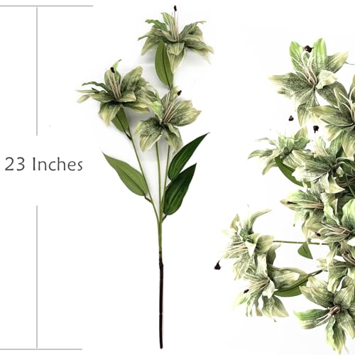 Artificial Lily Flowers, Vintage Fake Silk Flower Long Stems Stargazer Lilies Real Touch Faux Plants Tiger Bouquets for Home Decor Indoor Wedding Party Floral Arrangement DIY Decoration - Green 4 Pack - color: Lily Flowers - Green 4 Pcs