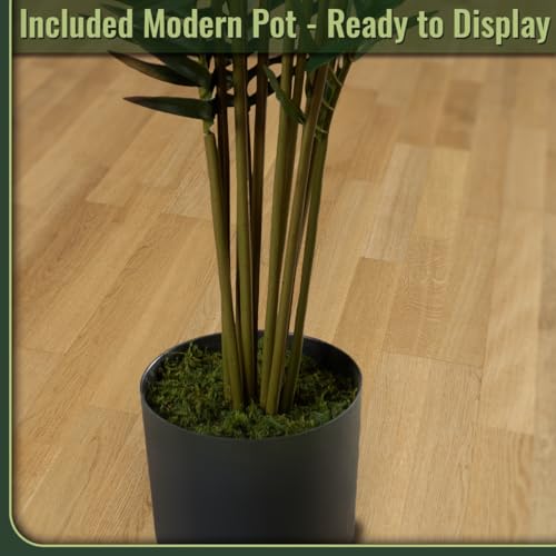 2-Pack Real Touch Faux Olive Tree with 1390 Leaves & 86 Olives, Indoor Potted Fake Plants, Nearly Natural Artificial Plants for Mediterranean Home Decor (Green, 5ft-Palm Tree) - size: 5ft-Palm Tree