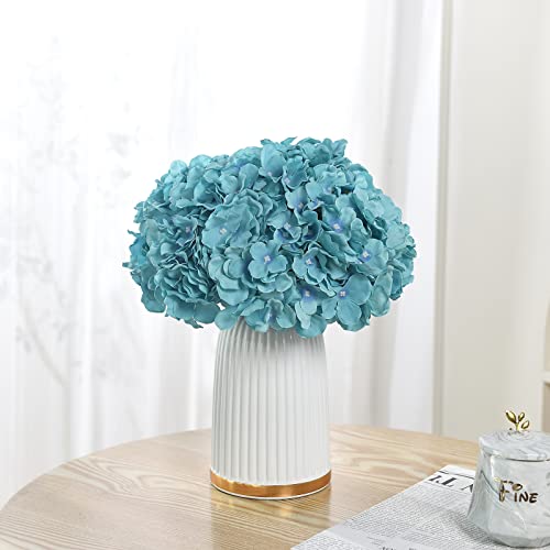 10PCS Artificial Hydrangea Flowers, Fake Hydrangea Silk Flowers Heads with Stems for Wedding Home Party Shop Baby Shower Decoration-Lake Blue - color: New-lake Blue
