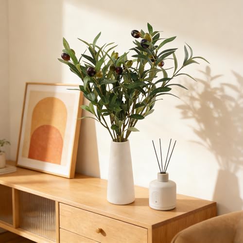 Artificial Olives Plants Stems for Vase, 8 Pcs Fake Greenery Olive Branches Stems Faux Green Plants Leaves for Table Desk Livingroom Kitchen Indoor Home Decor - color: 8p
