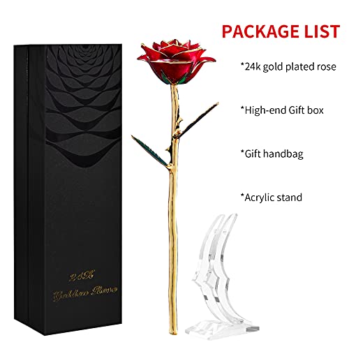 Anniversary Birthday Gifts for Women Forever Gold Dipped Rose Christmas Women Gifts 24k Gold Plated Eternal Flower Love Romantic Rose Gifts Box for Anniversary Valentines Day,Mothers Day,Birthday(red) - color: Red