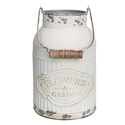 Yoillione Milk Jug Vase White Farmhouse Decor, Country Metal Flower Rustic Jug for Artificial Flowers, Cream Pitcher Vintage Shabby Chic, French Bucket With Handle - color: White, size: Small