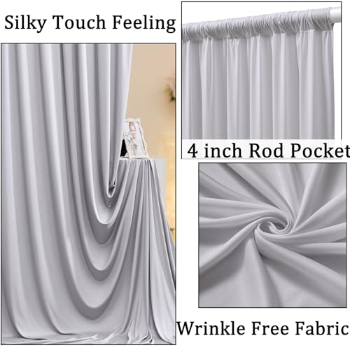 10ftx8ft Wrinkle Free Silver Backdrop Curtain for Parties, Thick Polyester Backdrop Drapes for Wedding Birthday Party Photography Background Baby Shower Decor - color: Silver, size: 10ftx8ft