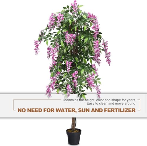 Goplus 6FT Ficus Artificial Tree, 2 Pack Fake Wisteria Tree in Nursery Pot, Greenery Faux Floor Plant, Tall Artificial Plants for Indoor Outdoor Bedroom Living Room Decor - color: Rosy, size: 6ft×2