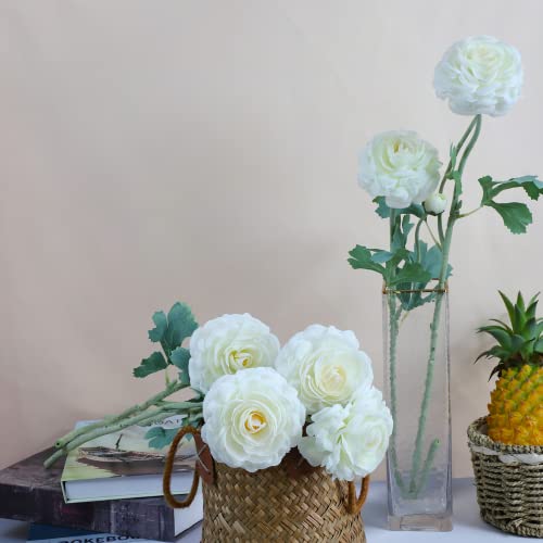 Artificial Ranunculus Long Stem Buttercup Silk Flowers 6pcs for Home Decor and Wedding Decorations(White 1) - color: White 1