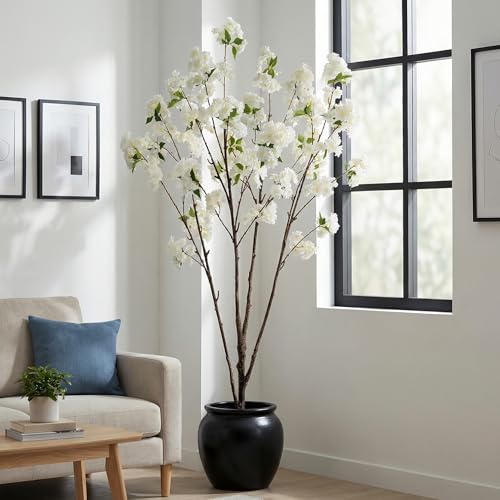 Ttranewsoo Fake Tree Cherry Blossom Tree Artificial Cherry Blossom Tree Tall Fake Plant Faux Trees Indoor Fake Trees Artificial Trees Home Decor Indoor Applies to Living Room Bedroom (81.9'' White) - color: 2m White