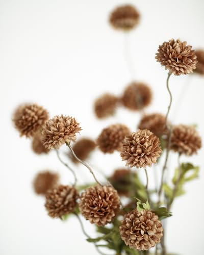 DuHouse 6pcs Artificial Flowers Faux Silk Pompon Mum,Silk Small Mini Chrysanthemum Ball with Stems for DIY Wedding Bouquets Centerpieces Vase Home Table Kitchen Decoration(Coffee) - color: Coffee, size: 6pcs