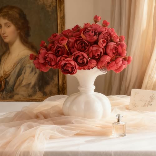 24 Stems Artificial Ranunculus Flowers - 96 Bloom Faux Silk Ranunculus Bouquet for Wedding Decorations, Home Décor, Holiday Arrangements & Large Event Centerpieces (Brickred) - color: Brickred