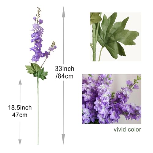 Delphinium Artificial Flowers 8PCS Single Stem Artificial Flowers for Home Table Festivals Indoor Outdoor Decor (Purple) - color: Purple