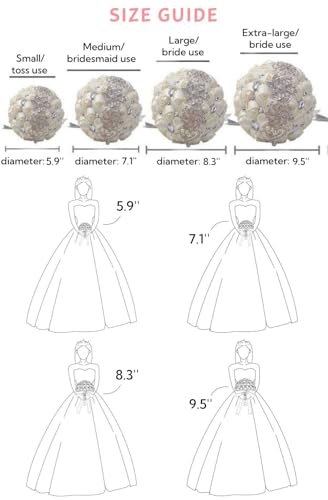 Bridal Wedding Bouquet with Gold Rhinestone Pearl for Quinceanera Bride Bridesmaid Satin Rose Flower Brooch Bouquet Wedding Navy Blue and Gold Ivory 9.5in - color: ['Navy, Gold & Ivory'], size: Diameter: 9.5 inches