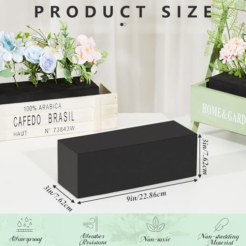 Lallisa 4 Pcs Reusable Floral Foam Blocks Water Weather Resistant Dry Floral Foam for Artificial Flower Arrangements Outdoor Flower Boxes Outside Hanging Planters Wedding Home Decor (9 x 3 x 3") - color: Black, size: 9 x 3 x 3"