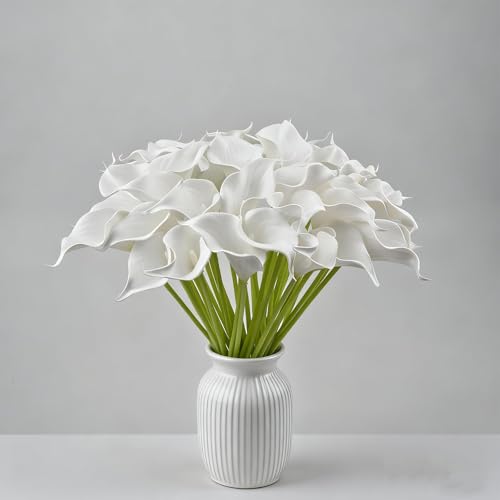 Calla Lily Bridal Wedding Festival Decor Bouquet Real Touch Latex Flower Bouquet Pack of 20 (White) - color: Pure White