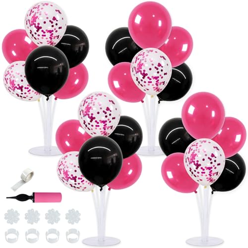 TONIFUL 4 Set Black and Hot Pink Balloon Centerpieces for Table,Balloon Stand Kit for Party Decor Sweet 16 18 21st 30 40 50 60 70th Birthday Decorations,Bridal Shower,Graduation Decorations 2026 - color: Black Hot Pink Confetti
