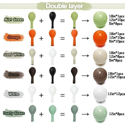 Balloon Arch Kit - Double Stuffed Dusty Green Orange Brown Beige Balloons for Neutral Baby Showers Woodland Wild One Dinosaur Birthday Decorations - color: Orange, Green, Brown