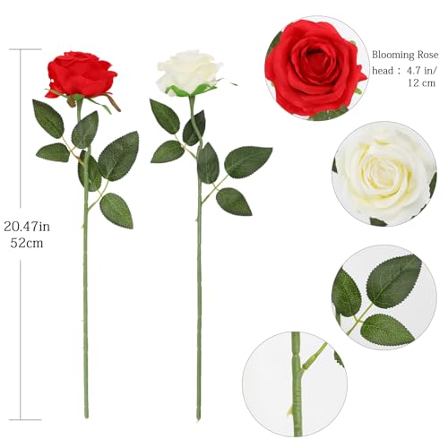 Tifuly Roses Artificial Flowers - 12 pcs Realistic Long Stem Fake Roses Mashup Style Silk Roses for DIY Bouquets Wedding Centerpieces Arrangements Home Party Decor（White & Red） - color: White & Red