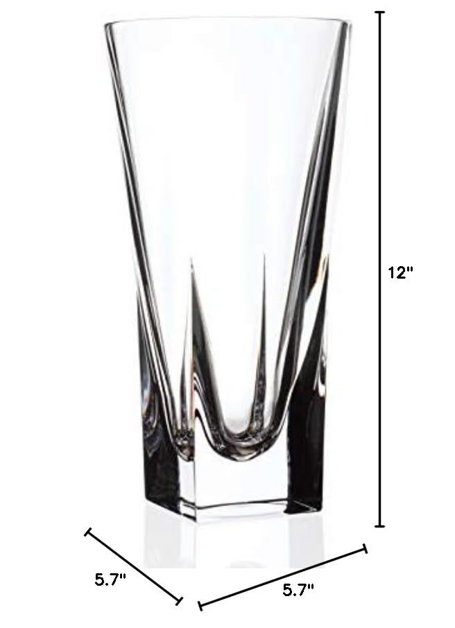 Barski Vase - Crystal Glass - 12" H - for Flowers - Roses - Square Bottom - Round Opening - Made in Europe