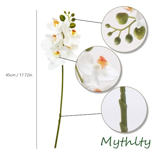 5 Artificial Orchid Flowers 18 Inches Real Touch Faux Phalaenopsis Orchid Flowers Stems Arrangements for Wedding Bridal Bouquets and Home Office Indoor Decorations (White) - color: White