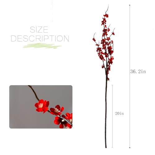 LESING 4pcs Cherry Blossom Flowers Artificial, Fake Silk Cherry Blossom Branches Tall Peach Blossom Flower Stems Arrangement for Wedding Home Office Party Decoration (Red-2) - color: Red-2