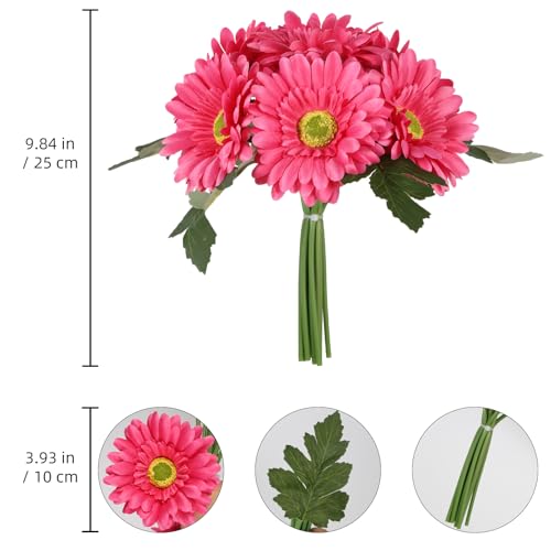 IPOPU 2 Bundles Artificial Gerbera Daisy Flowers 14 Heads Pink Fake Daisy with Stems Faux Silk Daisy Flowers for Wedding Bridal Bouquet Party Floral Arrangements Home Table Centerpiece Decor (Pink) - color: Deep Pink