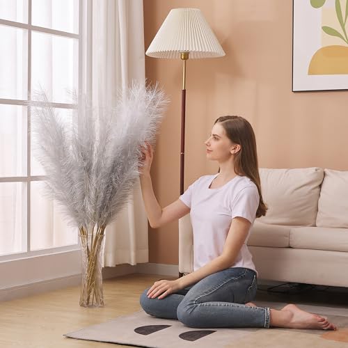 7 Pcs Faux Pampas Grass-45 Inches/3.75ft Large Boho Decor Fluffy Artificial Pompas Grass Décor Tall Vase Filler for Home Wedding Decoration (Silver, 7) - color: Silver