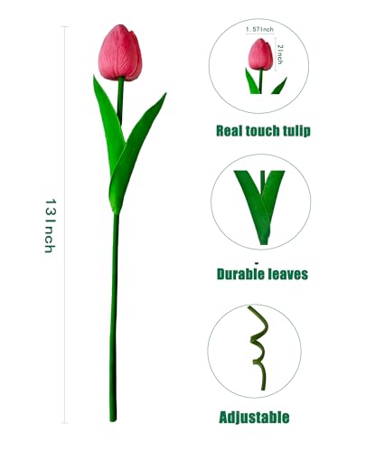 15 Pcs Artificial Tulip PU Fake Flower Realistic Touch Spring Summer Fake Flowers for Home Decor Outdoor Garden Parties and Wedding - color: Deep Pink