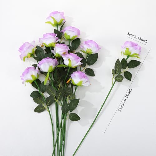 32 Pcs Light Purple Artificial Flowers Bulk, 20" Silk Gradient Blush Purple Real Touch Roses for DIY Wedding Bridal Valentine's Day Bouquets Centerpieces Home Decor - color: Purple