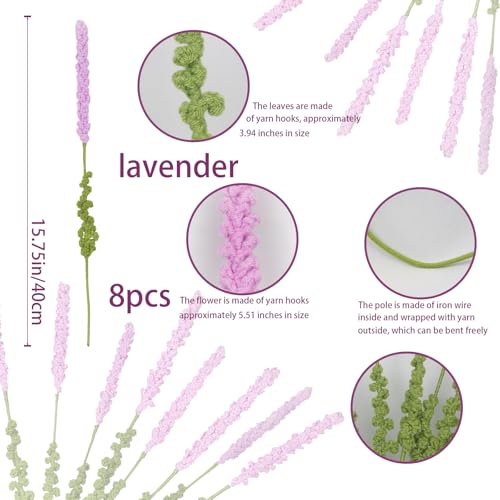 8 Pcs Crochet Flowers Bulk Lavender Crochet Flower Gifts Pink Handmade Crocheted Flowers Bouquet DIY Home Decor for Mother's Day Birthday Wedding Women Moms Wives Friends - color: Pink