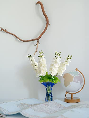 YalzoneMet 3 Pcs White Delphinium Artificial Flower, Real Touch Latex Delphinium Flower, Big 31.5'' Long Stem Lifelike Fake Silk Larkspur for Home Outdoor Wedding Flora Table Centerpiece - color: White