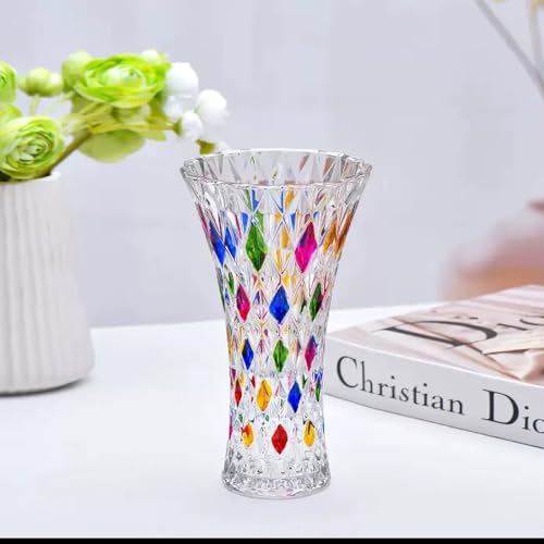 Glass Vase for Flowers Modern Vases Home Decor Unique Flower Vase for Bouquet 7.7" Centerpiece Vase Decor Room,Living Room,Library,Office,Table,Entryway,Modern Farmhouse(Crystal Clear) - color: Crystal-6f