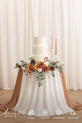Ling's Moment Wedding Artificial Welcome Sign Flowers Swag Arch Floral Garland Decorations Sunset Terracotta Ceremony Reception Entrance Entryway Party Banquet Easel Wall Home Outdoor NOT Include Sign - color: Sunset Terracotta