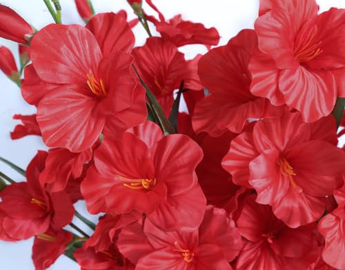IPOPU Red Gladiolus Artificial Flowers 30.3 in Long Stem Flowers 10 PCS Gladiolus Flowers Silk Artificial Flowers for Home Wedding Office Decoration(Red) - color: Red