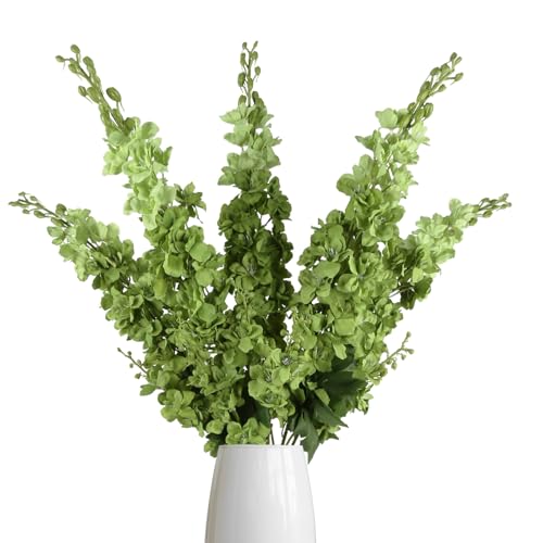 IPOPU 43.3" Green Delphinium Artificial Flowers 5PCS Faux Delphinium Flowers Larkspur Long Stem Artificial Flowers for Wedding Table Centerpieces Home Garden Decor(Green) - color: Green