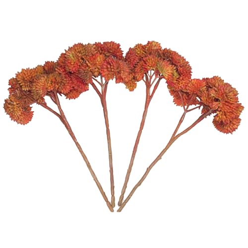 4PCS Artificial Succulent Flower, Plastic Plants Green Artificial Plants for Home Garden, Party, Bedroom Office, Wedding (Dark Orange) - color: Dark Orange, size: 4PCS