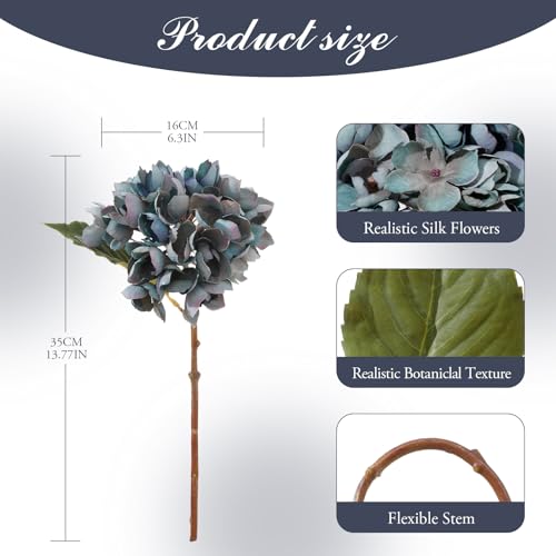 8PCS Lifelike Artificial Silk Hydrangea Flowers, Fake Hydrangea Flowers Bouquet with Stems, Full Faux Hydrangea for Home Decor Wedding Table Party Office Decor(Dusty Blue) - color: Small-dusty Blue