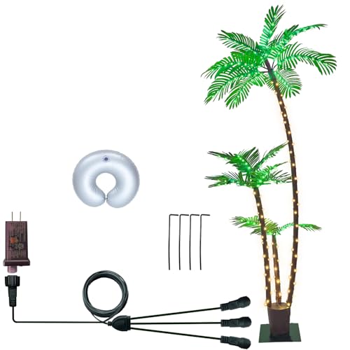 SOSHOT 6FT Lighted Artificial Palm Tree with Three Trunks and Upgraded 260 LED Lights - Outdoor/Indoor Use, Perfect for Tiki Bars, Patios, Homes, Offices, Beaches, Yards Pool and Cruise Party - style: 6FT Upgraded Electric