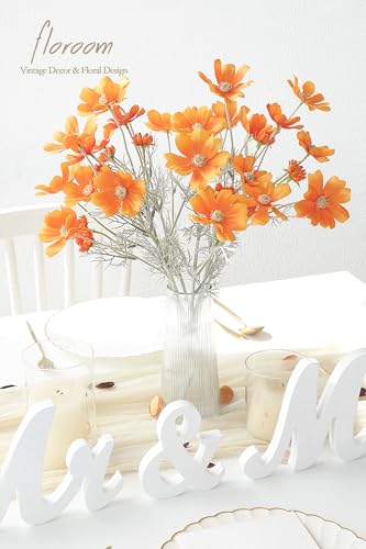 Floroom 5 Pcs Artificial Flowers Burnt Orange Fake Cosmos Faux Silk Flower for Indoor Home Decor, Party Arrangements, Wedding Bouquets, Floral Table Centerpieces, and Decorations - color: Burnt Orange