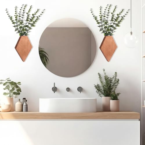 Chunful 2 Pcs Wooden Wall Planter Decor Hanging Fake Plants Greenery Flowers Holder Vase Boxes for Wall Bohemian Farmhouse Room Kitchen Office Indoor Decoration(Walnut Color,7.1 x 4.7 x 1.2 Inches) - color: Walnut Color, size: 7.1 x 4.7 x 1.2 inches