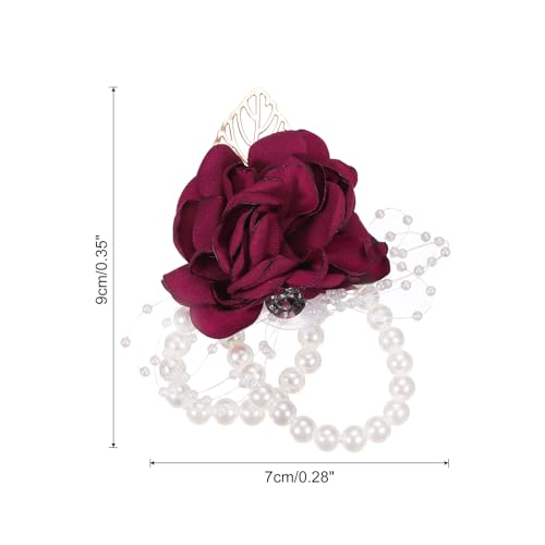 MECCANIXITY Wrist Corsage Artificial Flower Bracelets Pack of 1 Rose Wrist Bride Groom Decorative for Wedding Ceremony Prom Party Anniversary, 9x7cm Deep Red - color: Deep Red