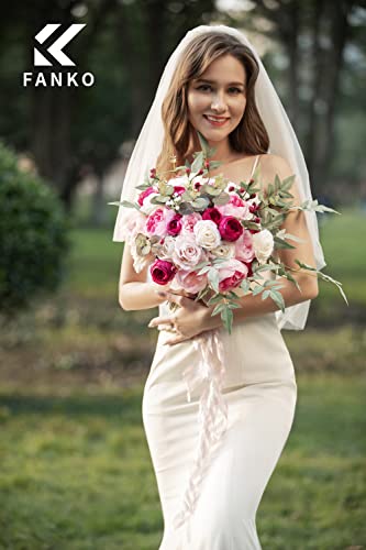 FANKO Artificial Flowers for DIY Bouquet, Faux Rose Combo Peony Ranunculus Stems in Pink White Burgundy for Vase, Floral Arrangement, Centerpieces, Wedding, Home Decor, Party Decoration - color: Charming Marsala
