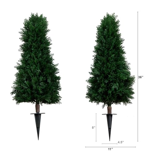 Nearly Natural 3ft. UV Resistant Artificial Cedar Plant with Integrated Ground Stake (Indoor/Outdoor) - Set of 2 - size: 3ft.