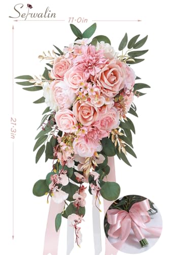Serwalin 11 Inch Wedding Bouquets for Bride Bridesmaid, Dusty Pink Rose Bridal Bouquets for Bride, Wedding Flowers Bouquet Tossing Bouquet, Wedding Ceremony and Anniversary Decoration - color: A Dusty Pink