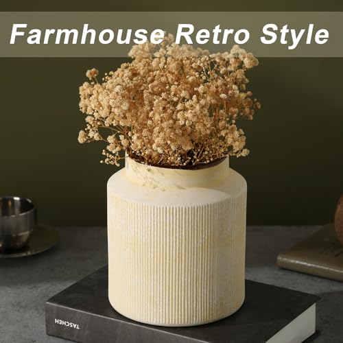 Farmhouse Vase for Home Decor, Vintage Rustic Terracotta Flower Vase Suitable for Home Decor, Living Room, Shelf, Dining Table. 7IN ZSHLXM - color: Retro Yellow, size: 6.1 x 7 inches