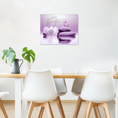 LB Modern Purple Wall Art for Bathroom Zen Spa Water Lily Flower Canvas Wall Art Wall Paintings Home Decor Nature Butterfly Wall Pictures for Living Room Bedroom Office Ready To Hang,10x8 Inch - color: Purple, size: 8"L x 10"W