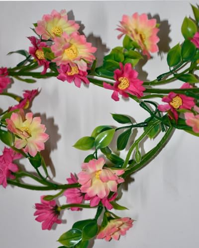 Flower Garland Artificial Wildflower with Mini Daisy Flower Pink Summer Flower Garland for Mantle Wall Backdrop Wedding Arch Tea Party Door - color: Pink