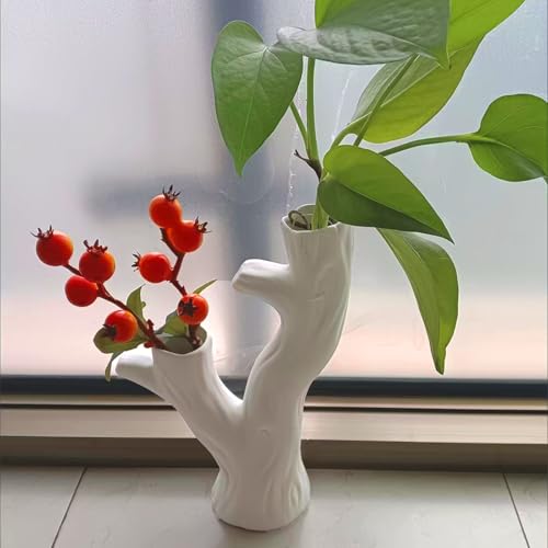 White Branch-Shaped Ceramic Vase，Minimalist Artistic Dried Flower Vases Modern Decorative Ornament for Home Decor, Living Bedroom Room, Shelf, Table (Style-A) - color: Ceramic a