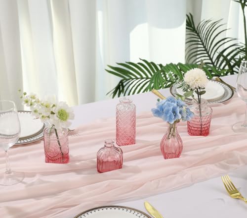 5pcs Pink Glass Bud Vase Set, Small Flower Vases for Centerpieces in Bulk, Mini Vintage Vase for Home, Wedding, Table Decor - color: Pink, size: 5pcs